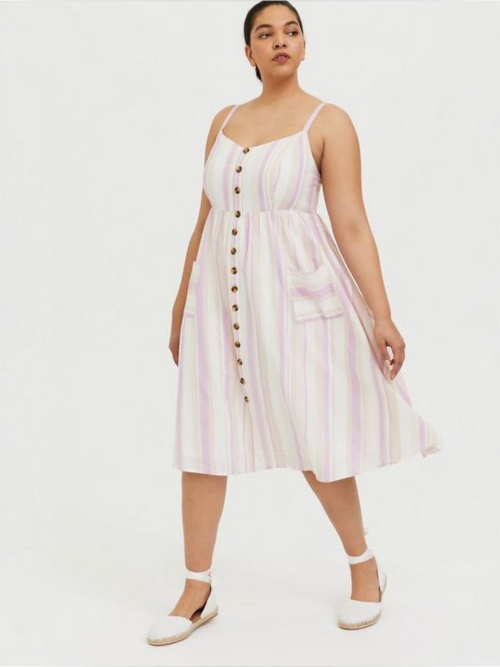 Torrid Pink Stripe Linen Blend Button Front Midi Dress Plus Size 2X